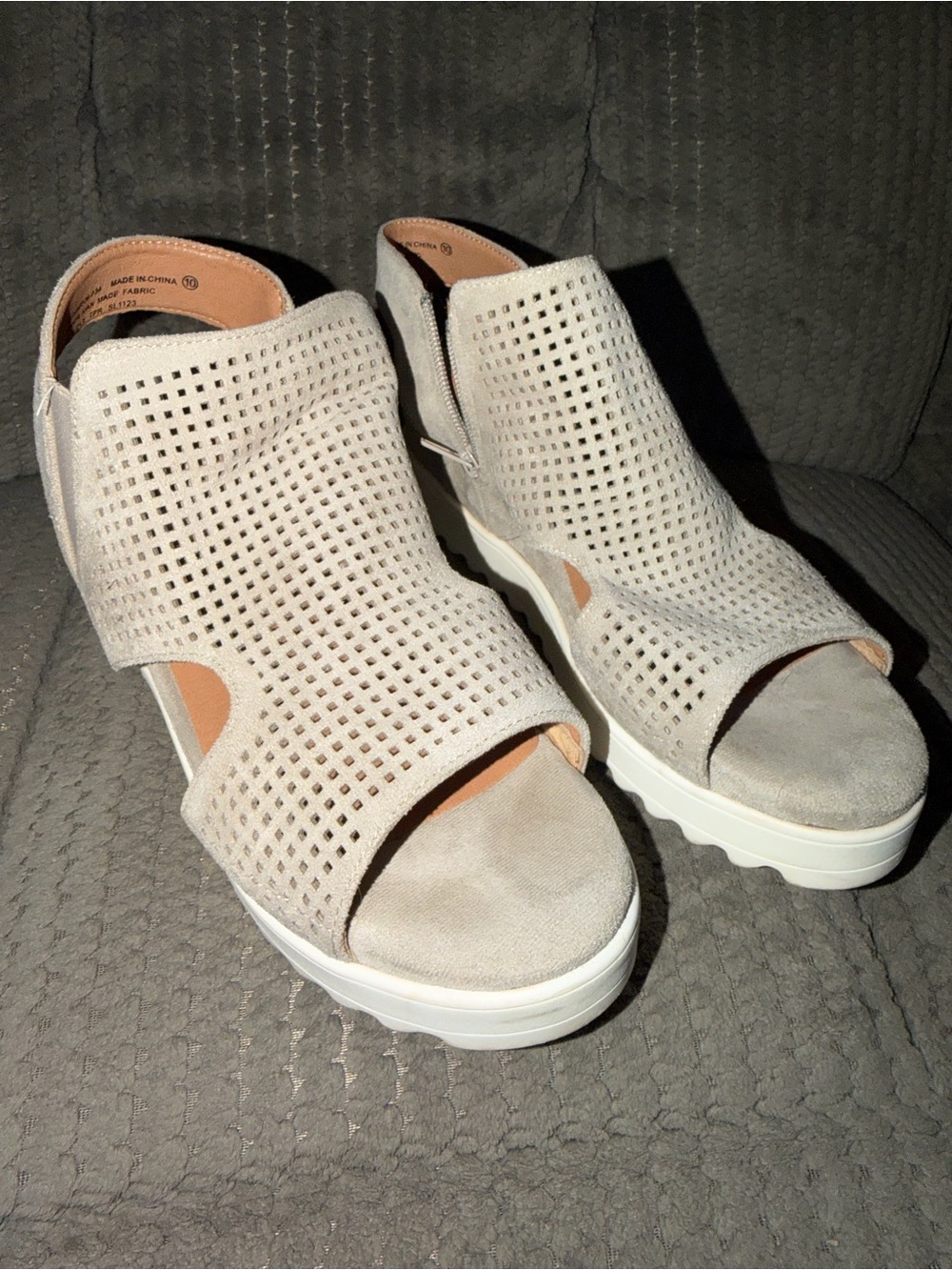 Very G Taupe Perforated Platform Wedge Sandals